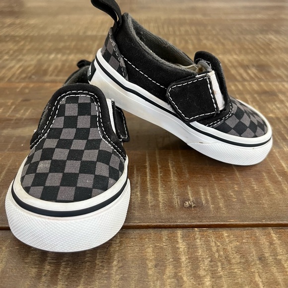 Vans baby slip-on V Velcro strap Checkerboard black/pewter Baby Size 4.5 - Picture 2 of 10